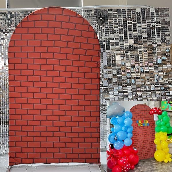 FiVan Arched Backdrop 3x6.5ft Brick Wall Arch Wall Covers Stretchy Photography Background for Game Party Decorations Baby Birthday Banner Parties Props