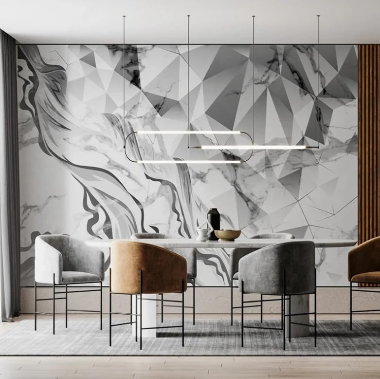 Papier peint mural marbre blanc géométrique 350x256 cm - 2
