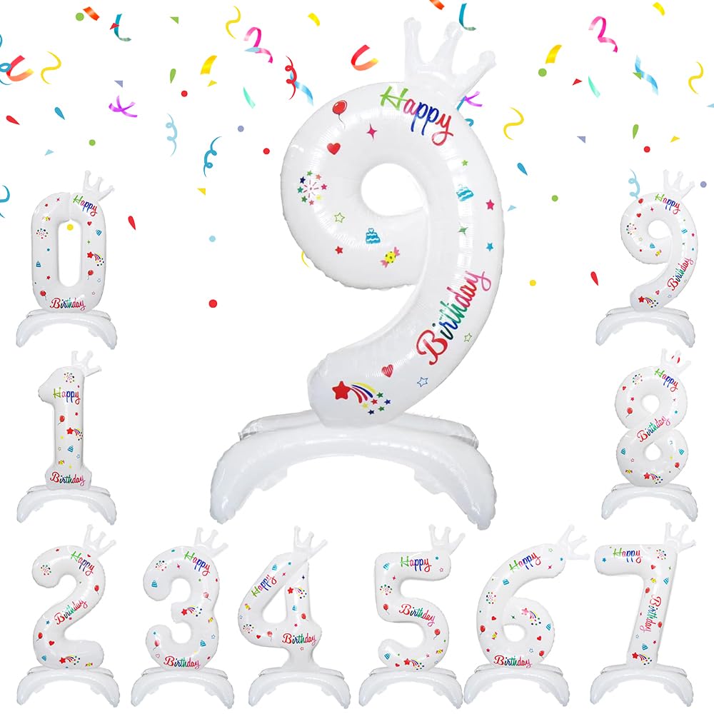 32" Standing Number Balloons, Number 9 Birthday Balloons Foil Balloon for Birthday Party Celebration Decoration