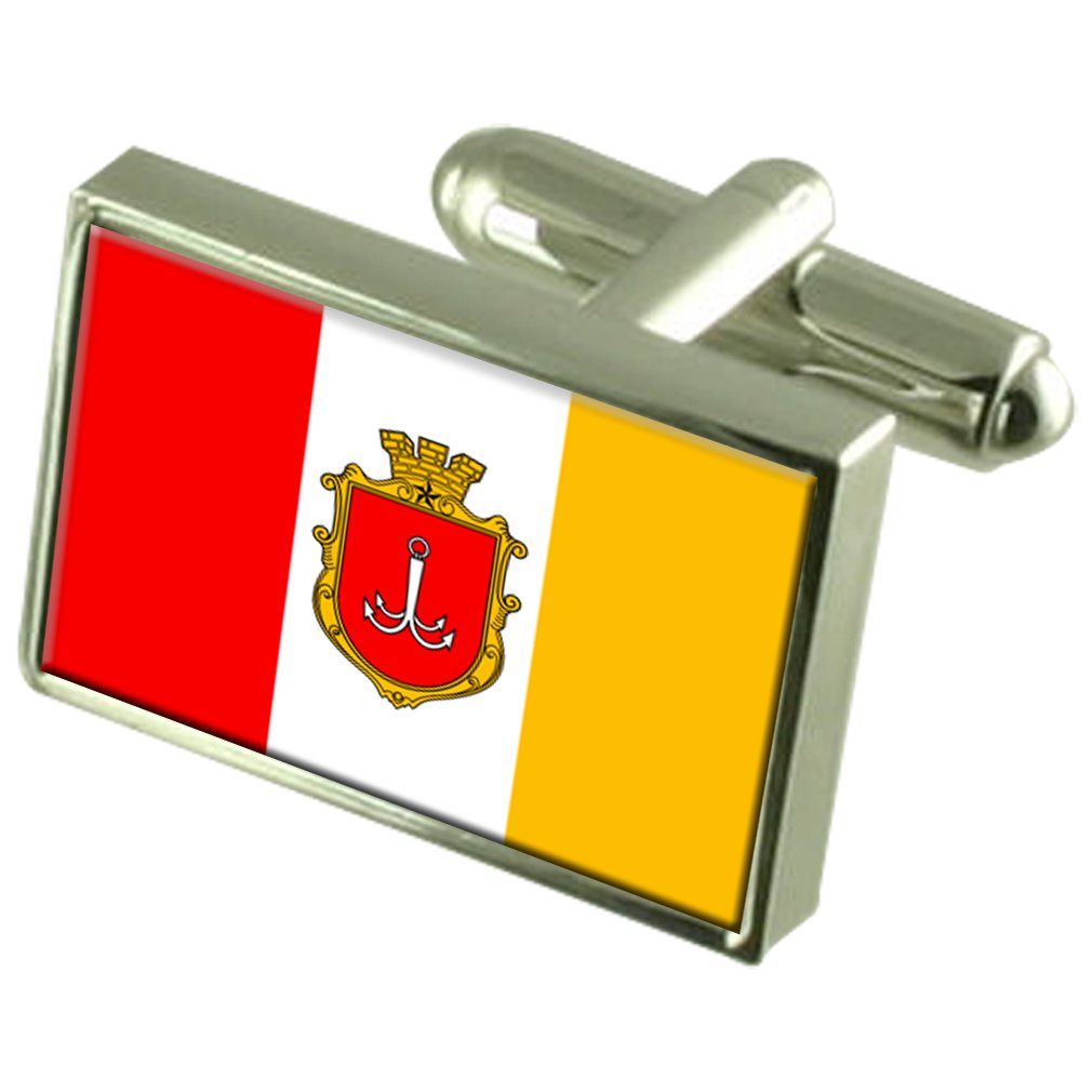 Odessa City Ukraine Sterling Silver Flag Cufflinks Engraved Box