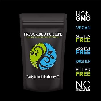 Prescribed For Life BHT Powder, Powdered Butylated Hydroxytoluene for Food Preservation, Vegan, Gluten Free, Non GMO, Unbleached, Soy Free (4oz / 113g)