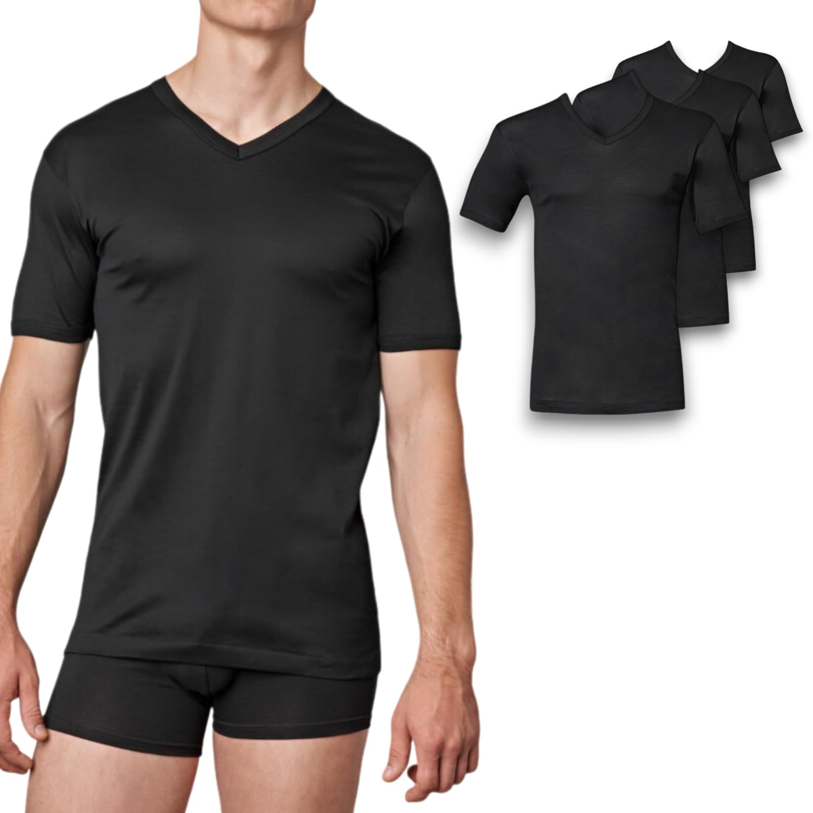 LADY·C T-Shirt Intima per Uomo gicipi - 100% Filo di Scozia - Scollo a Punta V - Maniche Corte Pacco da 3 - Leggera e Piacevole sulla Pelle