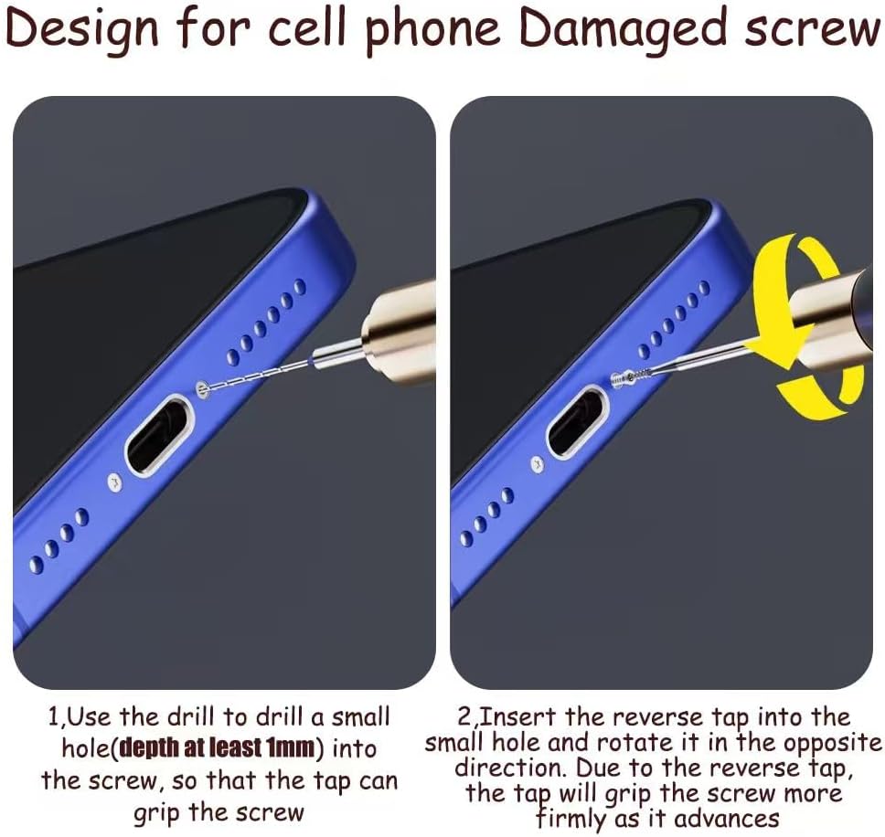 Damaged Screw Removal for Cell Phone, Rechargeable,Broken Screw Extractor for iPhone,4 Tungsten Steel Drill Bits(2.35mm) for Removing Stripped Screws Laptop Electronic Products Repair Kit, DIY Repair