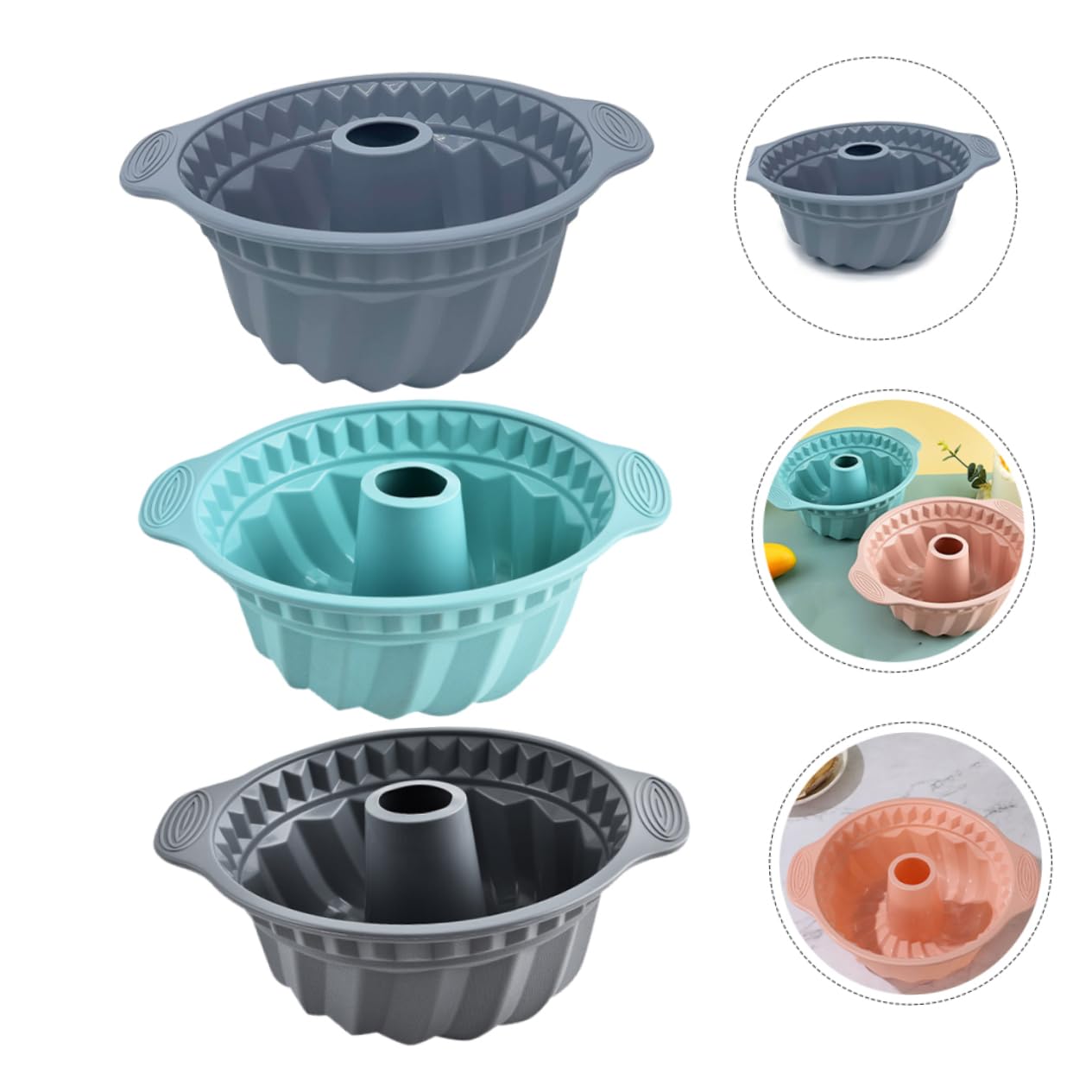 Mobestech 3piezas Molde Redondo De Silicona para Pasteles Antiadherente para Hornear Mousse De Herramientas para Hornear Pastel Casa Molde De Tubo Acanalado para Bizcochos