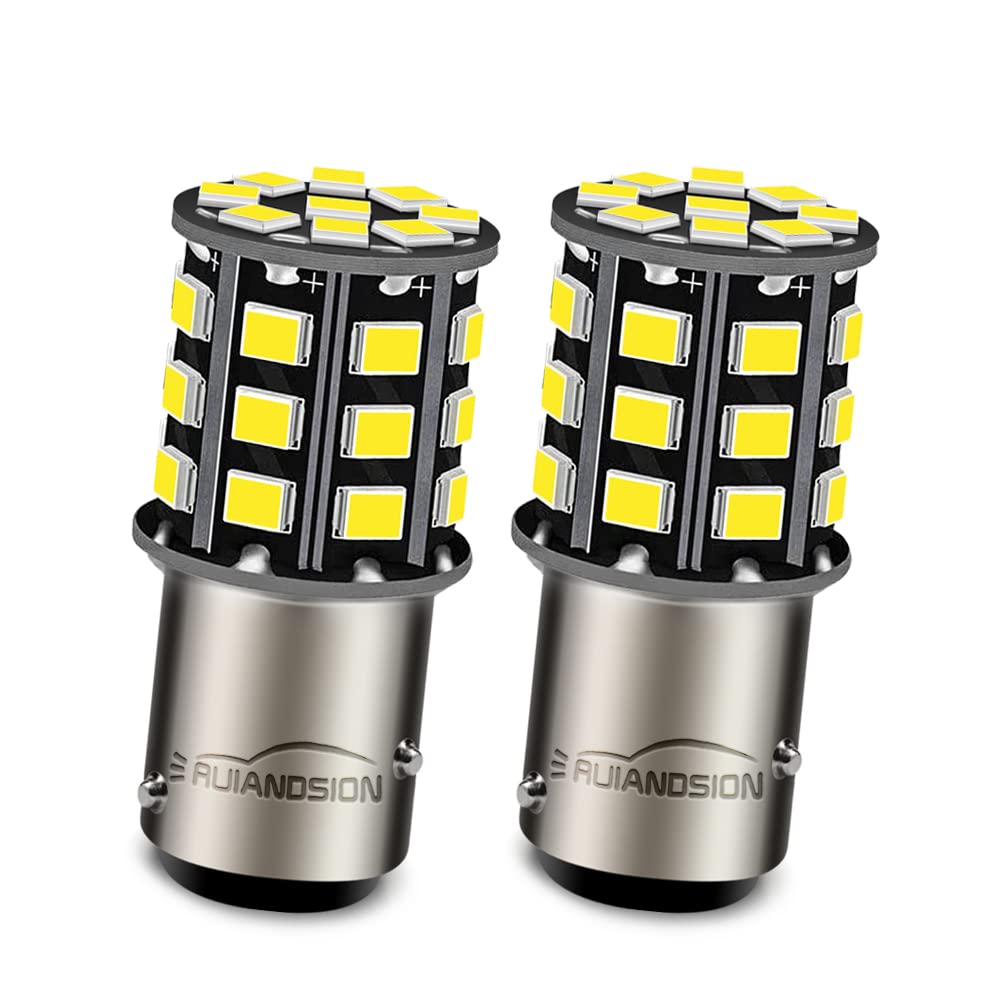 Ruiandsion 2 bombillas LED BAZ15D de 10 a 30 V PY21 W/4 W 7225 de doble brillo 2835 33 SMD chipsets LED para luces traseras de estacionamiento, 6000 K, color blanco