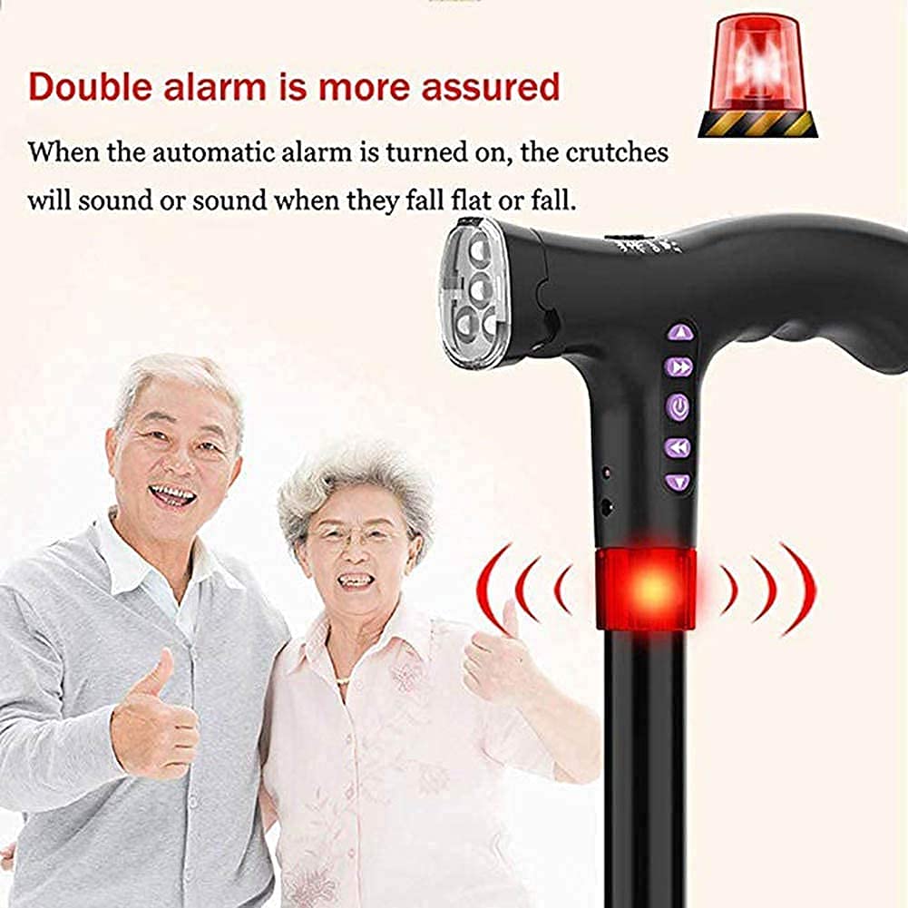 Bastón Plegable para Caminar con Alarma de luz Led, muletas portátiles de aleación de Aluminio Ligero con Radio Mp3 para Ancianos, Hombres, Mujeres y Familia Present
