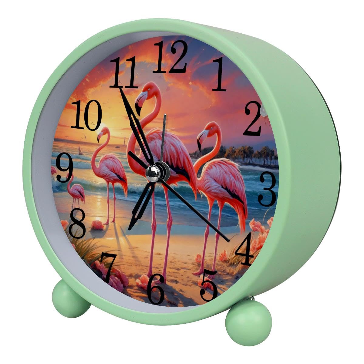 Luoweisi Alarm Clock Beach Flamingos, Silent Non-Ticking with Night Light
