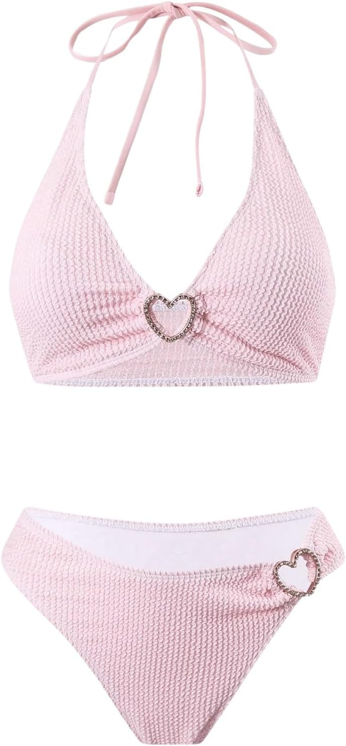 SOLY HUX Women's Cute Bikinis Sets Halter Tie Up Bikini Top High Cut Bottom Summer Bathing Suits Swimwear