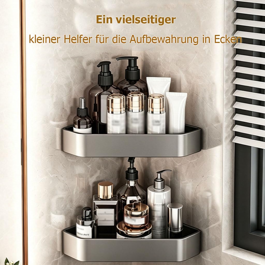 Duschablage Ohne Bohren Rostfreie Aluminium, Shampoo Halterung für Dusche, Platzsparender Wandorganizer Duschregal Eckablage für Kosmetik Pflegemittel,Grau,2Stufe