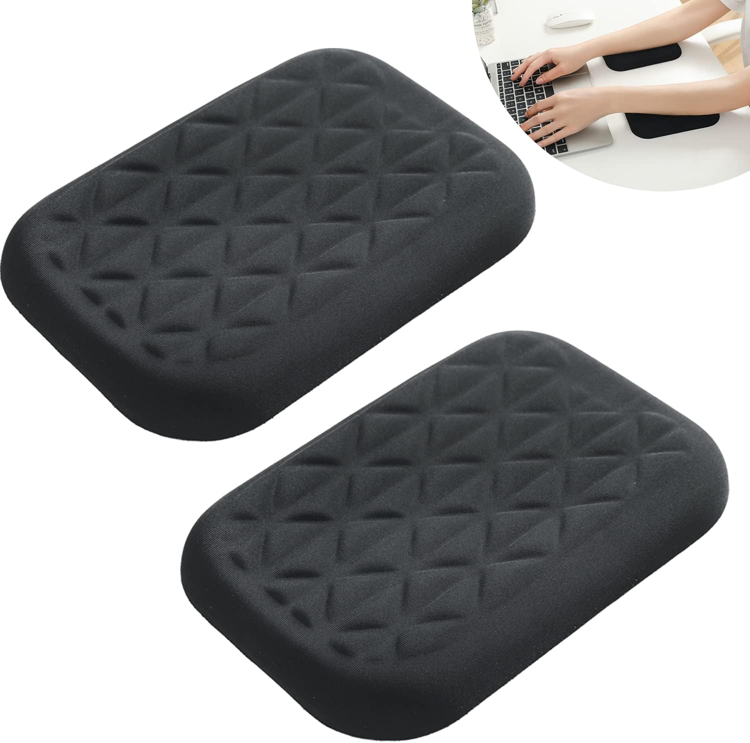 LargeLeaf Ergonomic Wrist & Elbow Rest Pad for Desk with Memory Foam & Non-Slip Base, Relieve Elbow Pain Armrest Wrist Support(6.3 * 4.3 inch, Black, 2pcs)