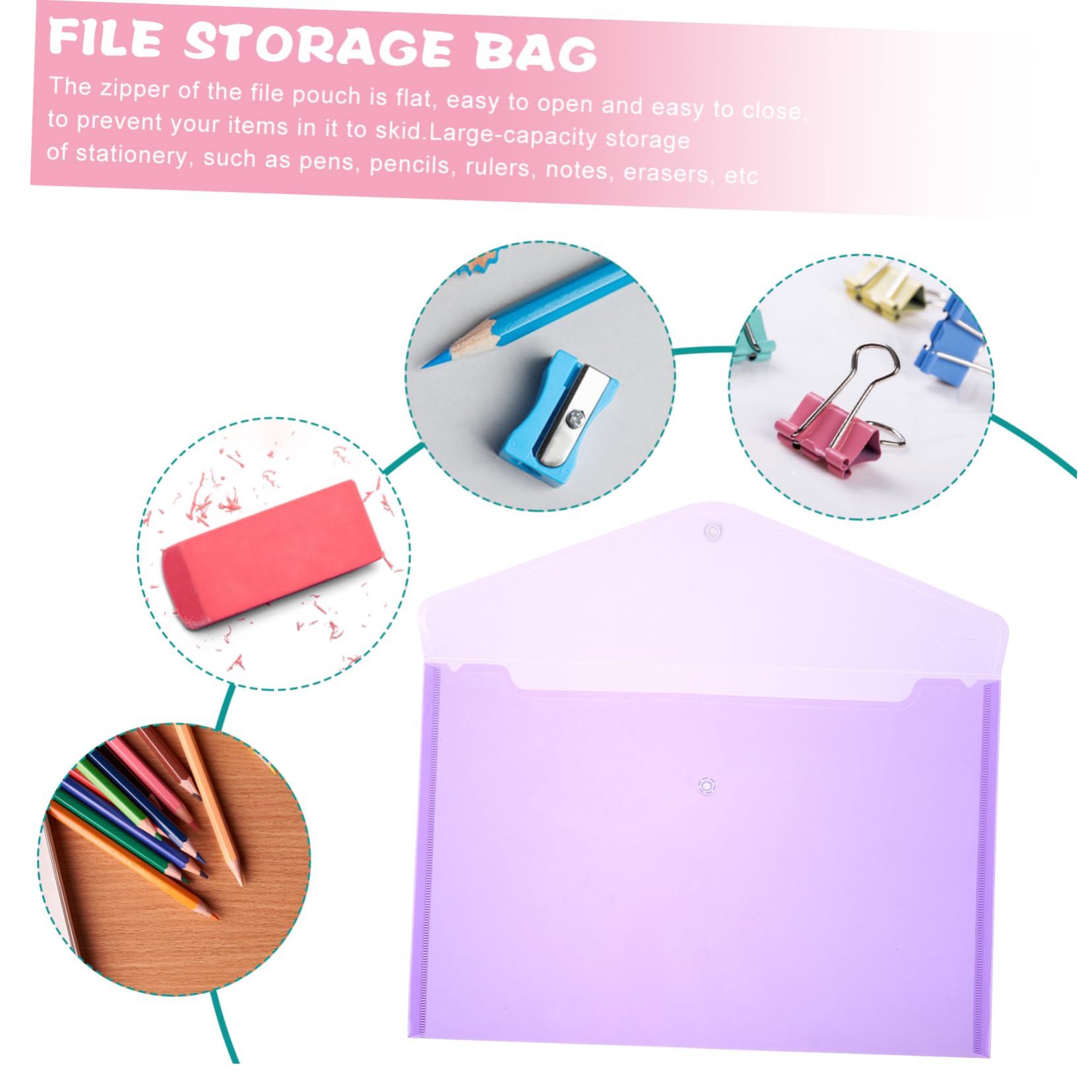 Buste Trasparenti Con Bottone A Pressione - Formato A4, 12 Pezzi, Per Documenti, Scuola E Ufficio - Foto 3