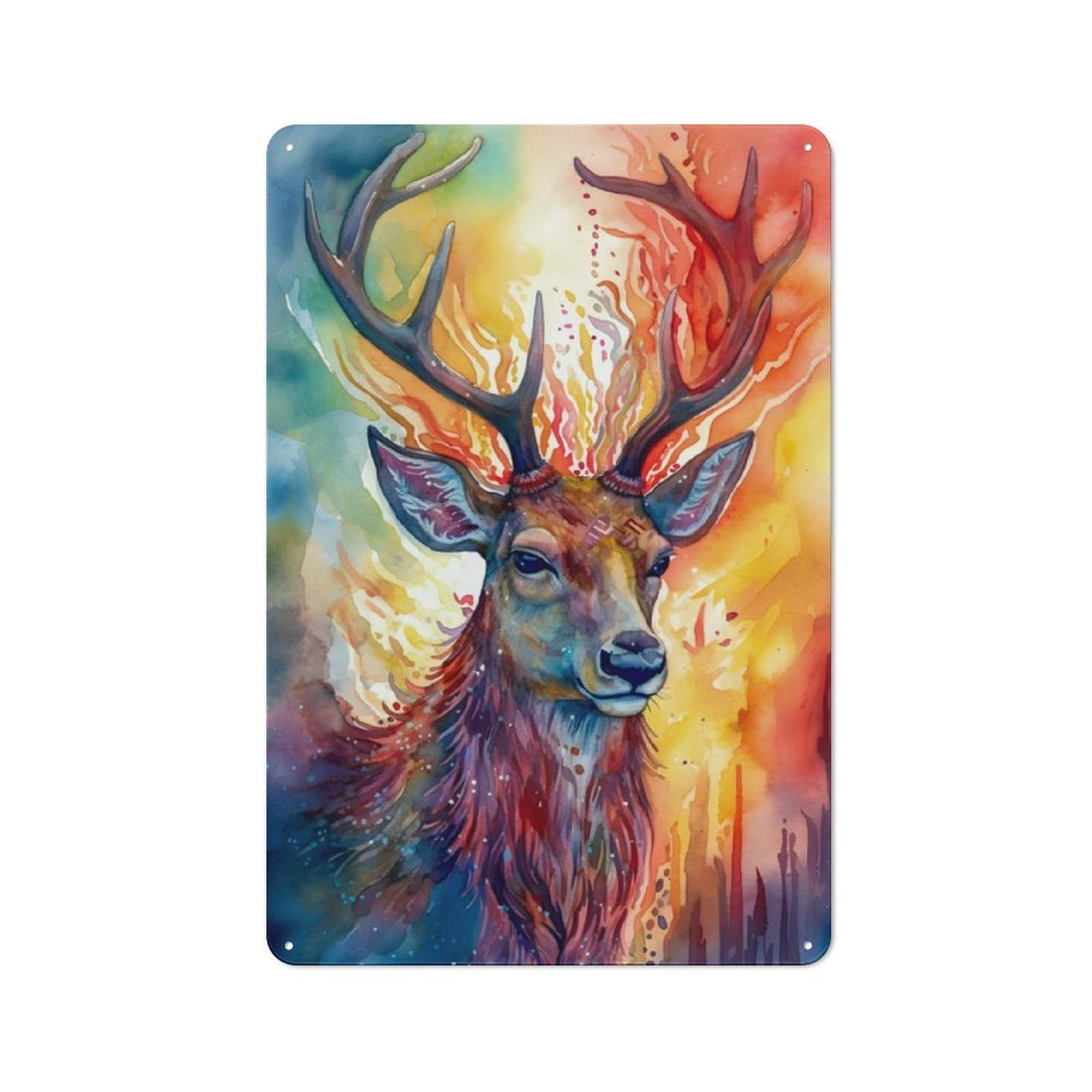 Junmoney Deer Watercolors Colorful Printed Metal Sign 30X20cm For Kitchen Or Home Bar, Housewarming Present For People Styling Kitchen And Home Bar