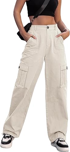 Miniatura 1 de ZMPSIISA Pantalones cargo de cintura alta para mujer, pantalones casuales de pierna ancha, 6 bolsillos, pantalones militares de combate