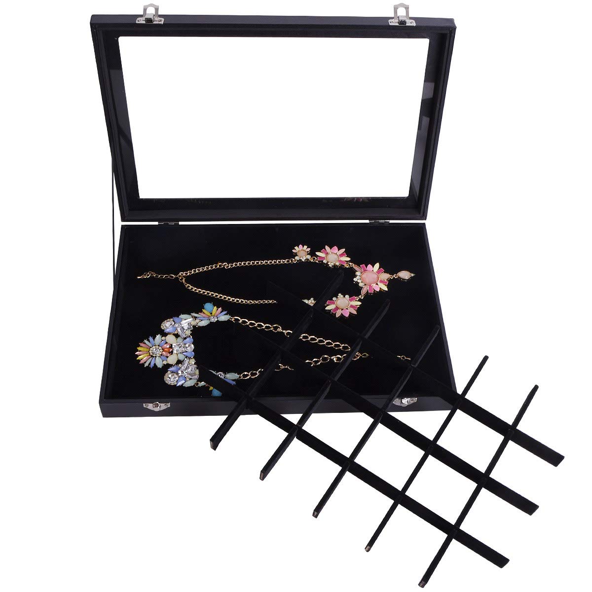 AUTOARK Cajas para Joyas con Terciopelo,joyero con 24 Compartimentos,Negro,AJ-083