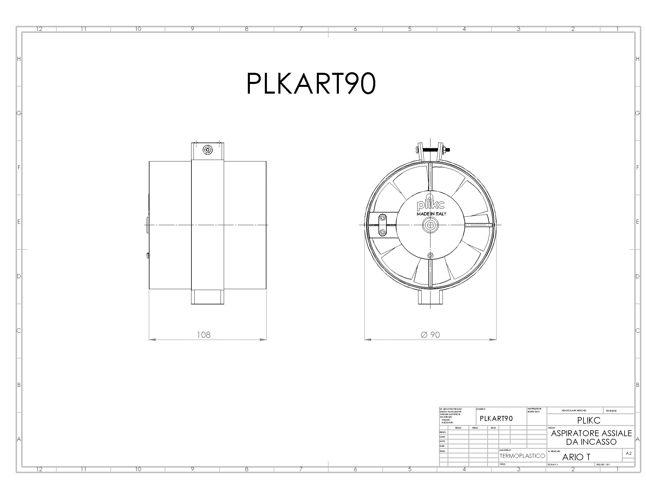 plikc Aspiratore da tubo ad aspirazione assiale 100% MADE IN ITALY (Diametro foro 90)