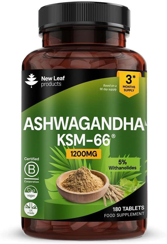 Ashwagandha KSM 66-1200mg - 180 Vegan Tablets Pure High Strength Ashwagandha Root Extract - 3 Months Supply KSM Tablets Supplement (not Capsules) Non-GMO & UK Made