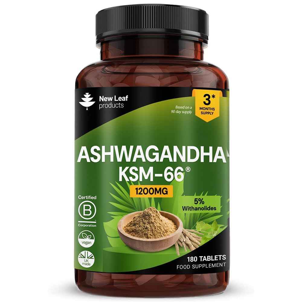 Ashwagandha KSM 66-1200mg - 180 Vegan Tablets Pure High Strength Ashwagandha Root Extract - 3 Months Supply KSM Tablets Supplement (not Capsules) Non-GMO & UK Made