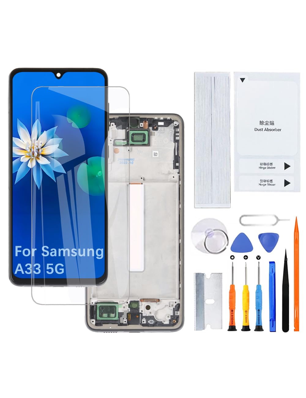 Display Bildschirm für Samsung Galaxy A33 5G TFT A336E A336B A336B/DS LCD Bildschirm Ersatz Assembly kit（Schwarz mit Rahmen,Ohne Fingerabdrücke