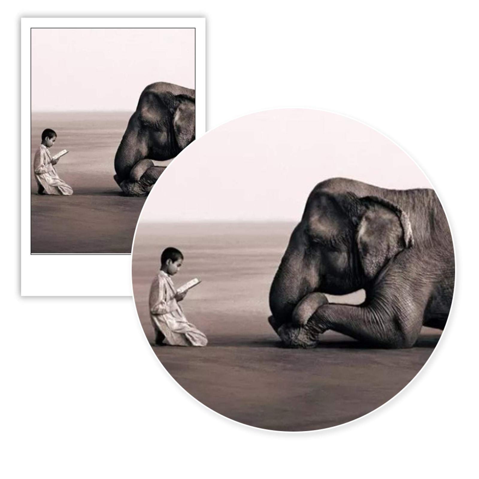 GEMMII Lettore Ragazzino e ascoltatore Elefante Quadro su tela di grandi dimensioni Poster e stampe Wall Art Canvas Painting Immagini Zen Decor 70x140 cm Senza cornice