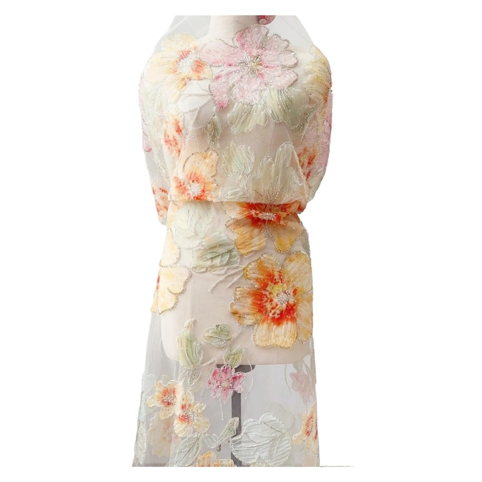 Tela De Tul 1PCS 50.3in*12.5in Floral Tie Dye Mesh Fabric