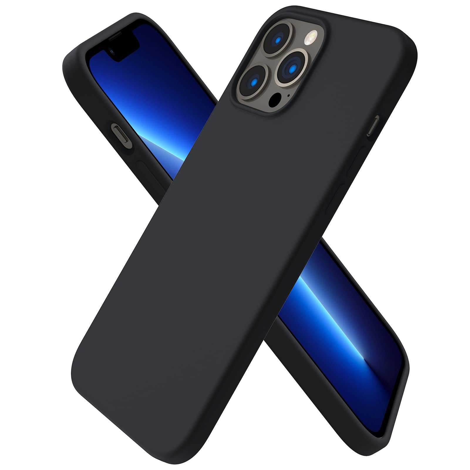 ORNARTOCompatible with iPhone 13 Pro Max Case 6.7", Slim Liquid Silicone 3 Layers Full Covered Soft Gel Rubber Case Cover 6.7 inch-Black