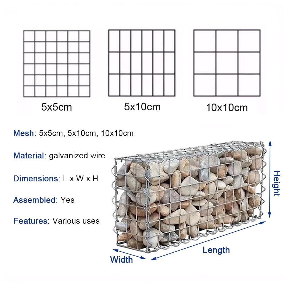 Panel de pared de gaviones de acero galvanizado, valla de alambre de malla duradera para jardín, patio y decoración de camas elevadas