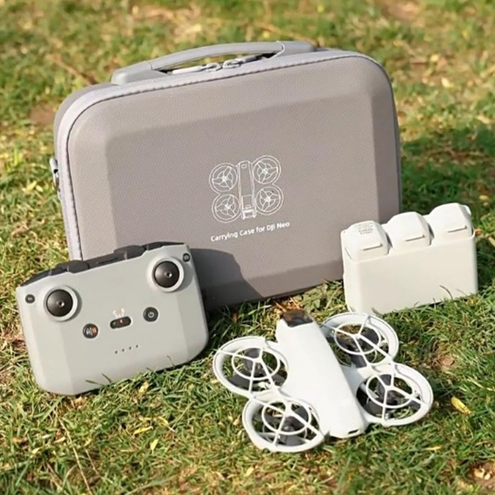 Custodia per drone DJI Neo 2, custodia da viaggio rigida in poliuretano resistente con tracolla per drone, telecomando, batterie e accessori, grigio, Flypack, moderno