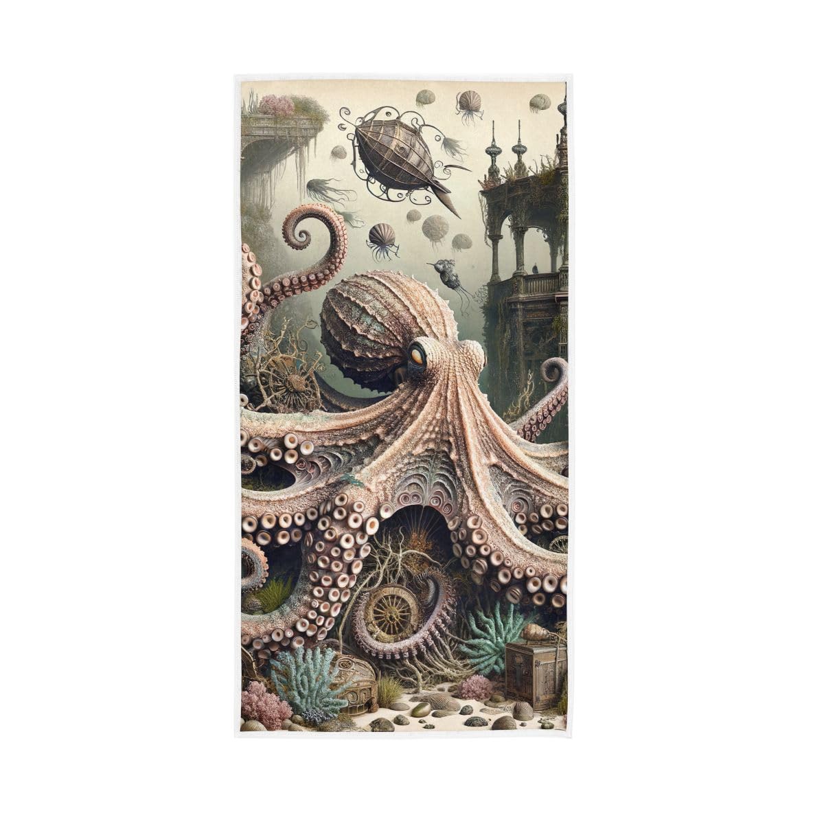 HUYGD HUYGDVintage Marine Life Hand Towel, 15 x 30 Inches, Soft Highly Absorbent Towels for Bathroom Gym Hotel