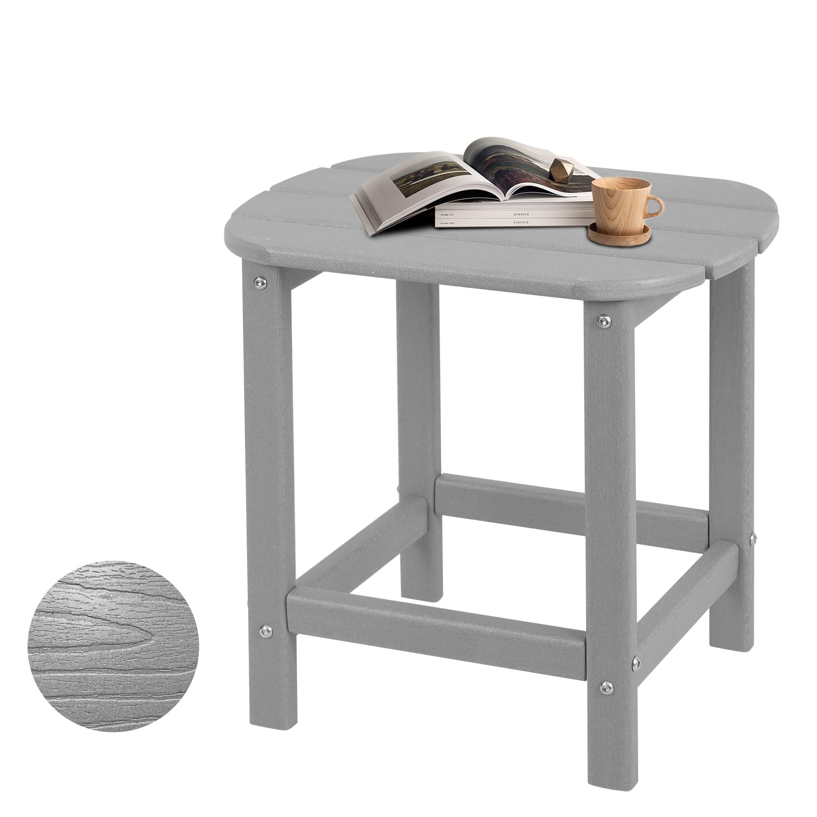 Plawdlik Hdpe Outdoor Adirondack Side Table, Wooden Textured, Set for Patio, Garden, Porch, Pool Composite Patio, Backyard, Bathroom and Indoor,