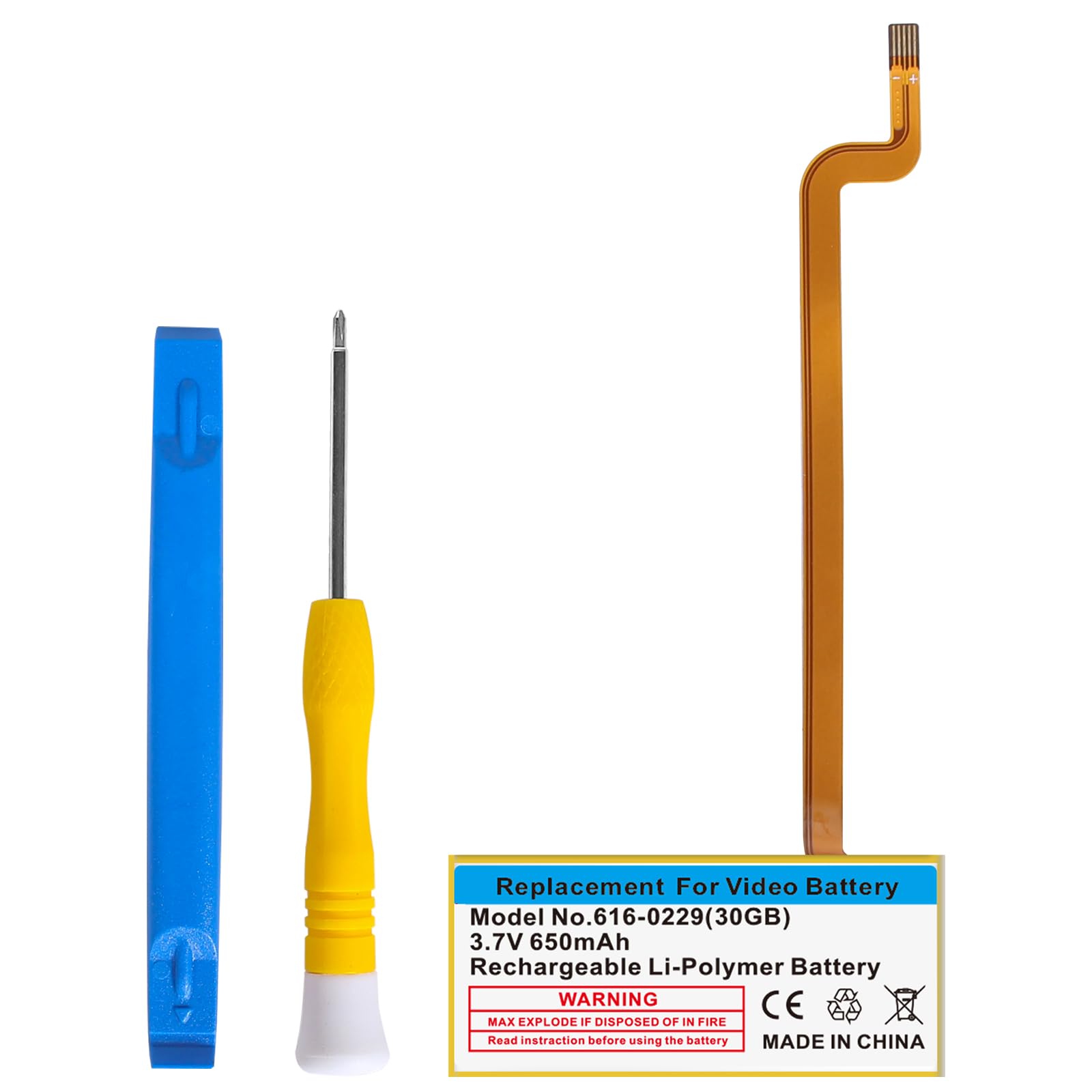 TAYUZH 650mAh Replacement Battery 616-0229 for iPod 5th - 7th Gen Model A1136 A1238 6th 80GB 6.5th 120GB 7th 160GB 5th 30GB with Repair Tool Kits