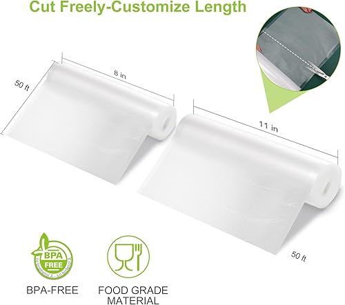 Miniatura 2 de Bonsenkitchen Bolsas de sellado de alimentos al vacío, 8 x 50 pies y 11 pulgadas x 50 pies, rollos de bolsa de grado comercial sin BPA, bolsas