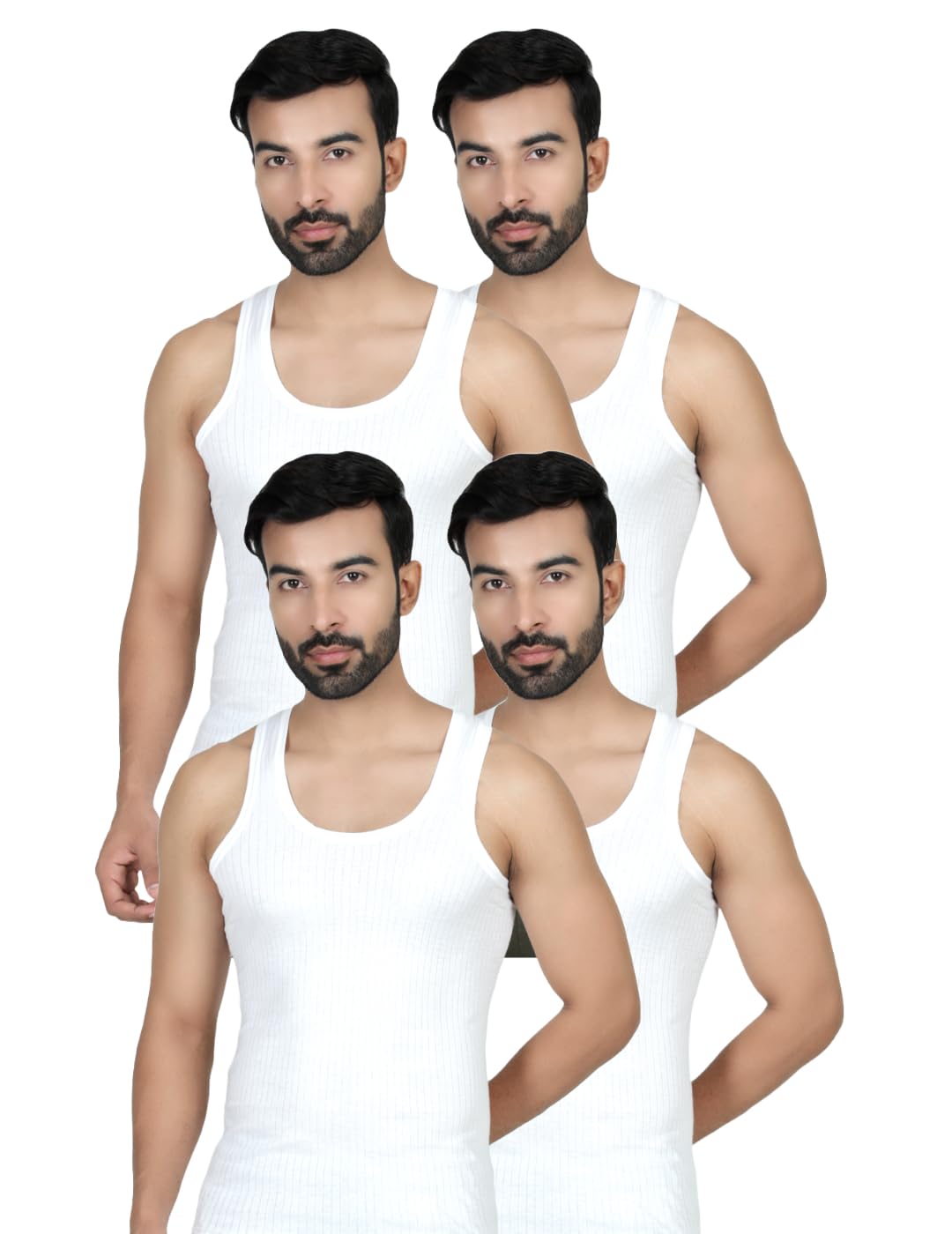 digsel mens wear DIGSEL Mens 100% Cotton PERMIUM Quality White Sleeveless Vest Parker_Pack of 4-picture-14