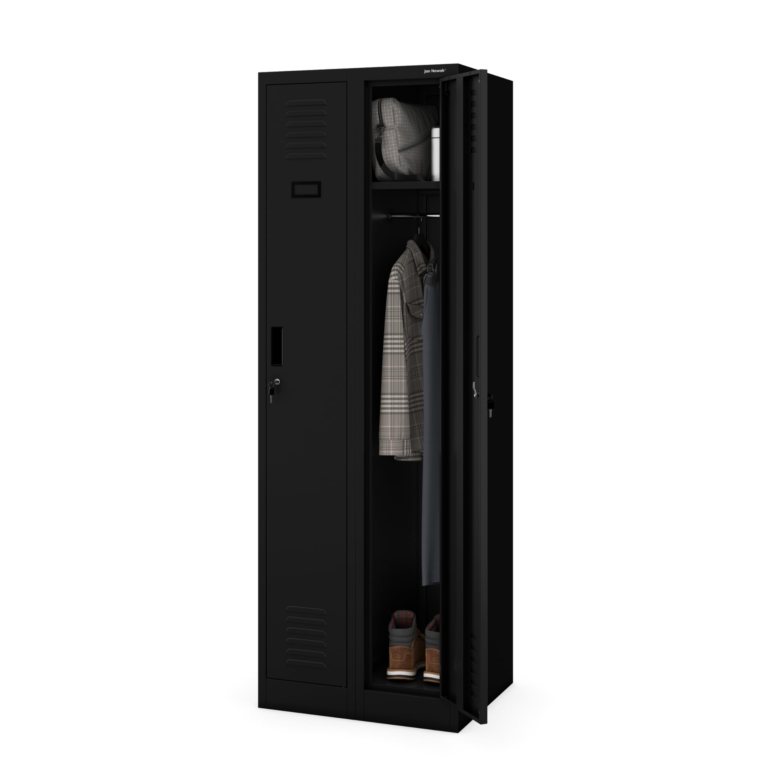 Jan Nowak Armoire Vestiaire Metallique 2B1AS Casier en Métal 2 Compartiments cloison Revêtement en Poudre 180 cm x 60 cm x 50 cm Noir