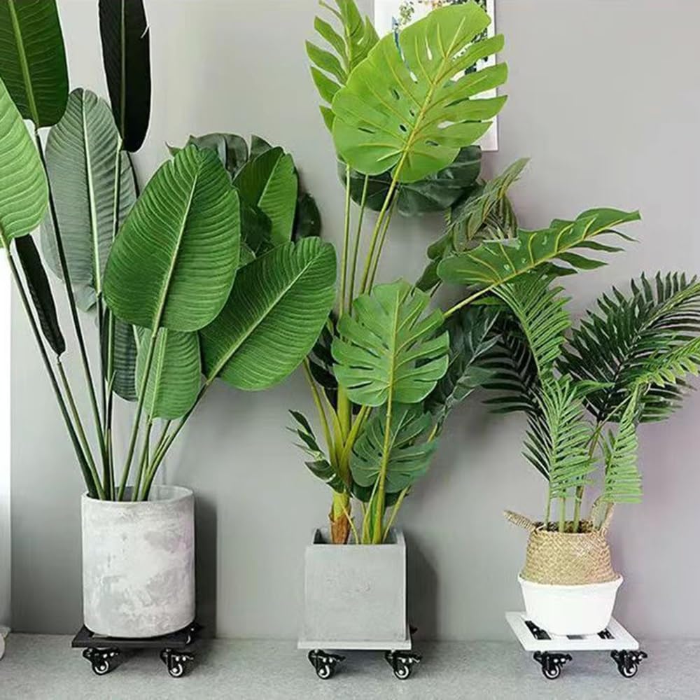 Chariot à plantes en métal robuste avec roues verrouillables – Chariot roulant pour grands pots d'intérieur et d'extérieur, support de plantes sans effort avec roulettes verrouillables