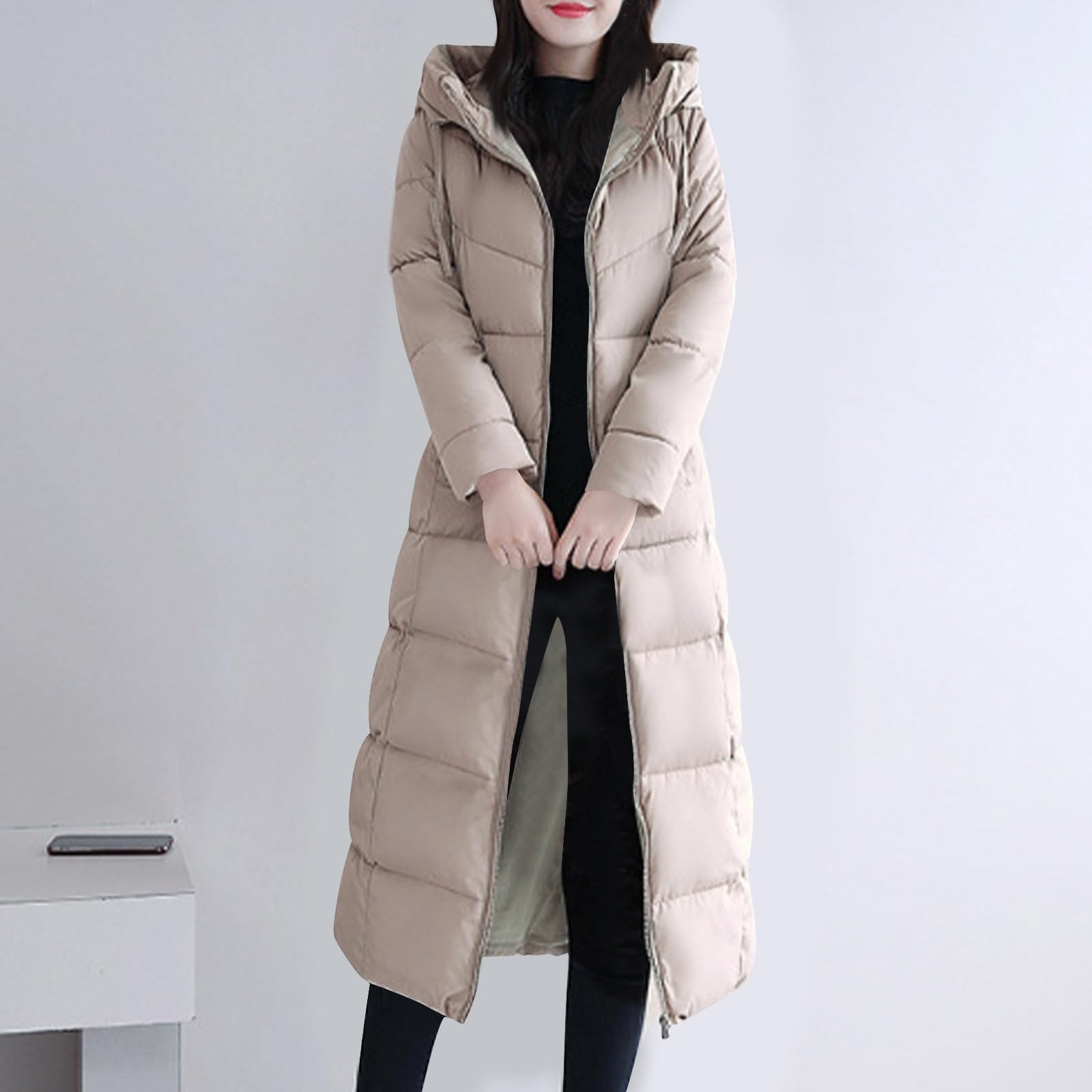 Generisch Giacca invernale da donna, lunga e resistente, calda, spessa piumino, capispalla con antivento, casual, alla moda per il freddo