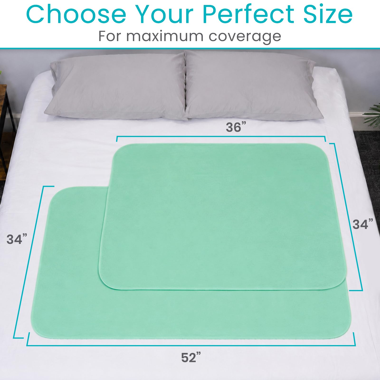 Sures Almohadilla de cama lavable e impermeable y protector de colchón para incontinencia (34 x 36 pulgadas, paquete de 4) – Almohadilla de cama reutilizable para adultos y ancianos – Protector de