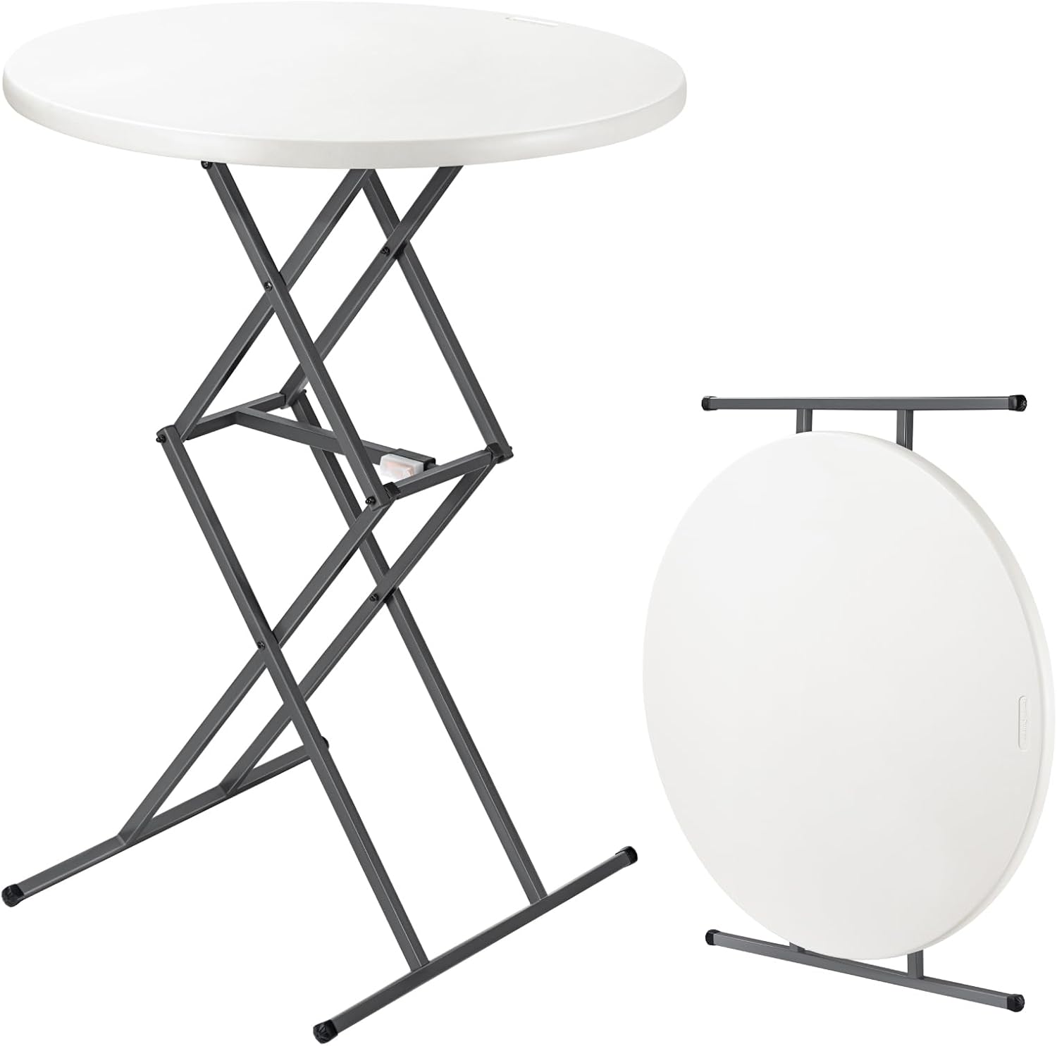 FanttikOutdoor 32" Round Folding Table 4 Heights Adjustable, One-Hand Quick Lift, Instalift, Plastic Portable Indoor Outdoor Table for Parties Commercial Events, 1 Pack, Granite White Zeta O3 Pro