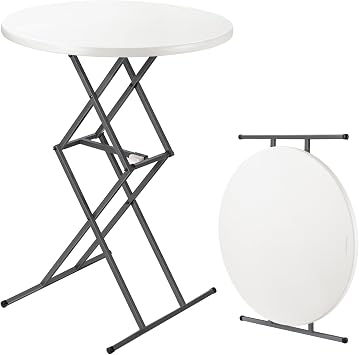 FanttikOutdoor 32" Round Folding Table 4 Heights Adjustable, One-Hand Quick Lift, Instalift, Plastic Portable Indoor Outdoor Table for Parties Commercial Events, 1 Pack, Granite White Zeta O3 Pro