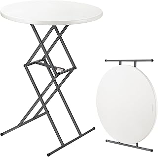 FanttikOutdoor 32" Round Folding Table 4 Heights Adjustable, One-Hand Quick Lift, Instalift, Plastic Portable Indoor Outdoor Table for Parties Commercial Events, 1 Pack, Granite White Zeta O3 Pro