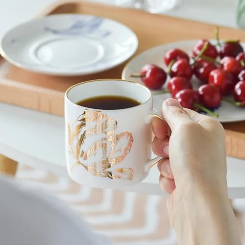 Miniatura 7 de Royal Dutch Fine Bone - Taza y platillo de café de porcelana fina, taza de café de 6.8 onzas líquidas, juego de tazas de té de lujo con patrones de