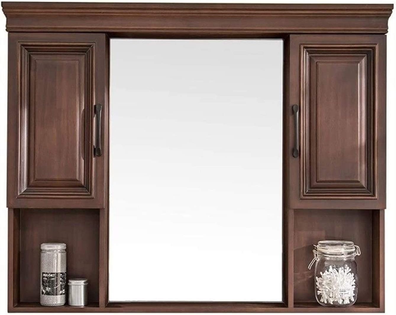 Bathroom Wall Cabinet Multipurpose Kitchen Medicine Storage Organizer with Mirror Double Doors Shelves White Finish Cabinets Bathroom Furniture Solid Wood Bathroom Bedroom Storage