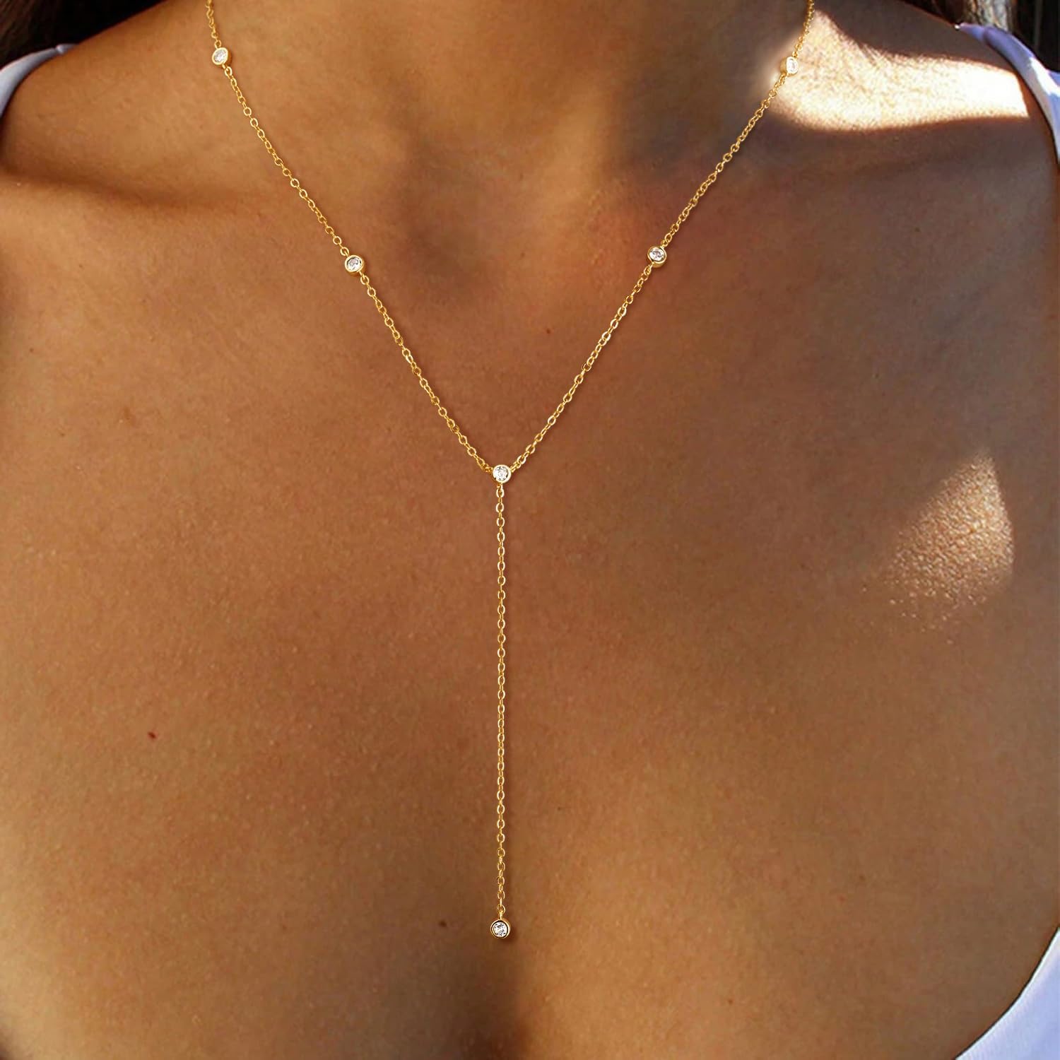Lariat Necklace for Women, Dainty Long Necklaces, 14k Gold/Silver Plated Y-Shaped Drop Chain Necklace, Simple Layered Necklaces, Trendy Jewelry Valentines Day Gifts for Her - Image 3