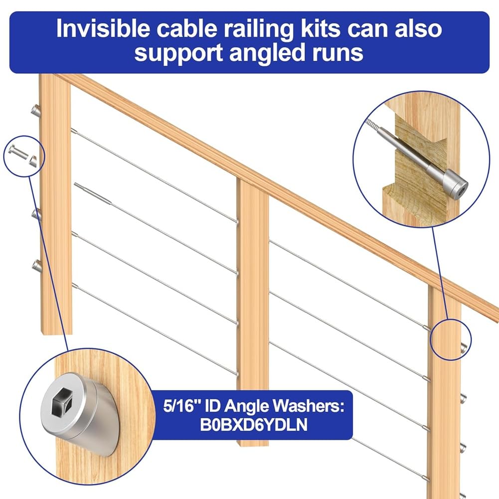 Paquete de 50 Kit de Barandilla de Cable, Receptor de Acero Inoxidable T316 de 1/8 Pulgadas y Extremo de Perno Estampado para Barandilla de Cable