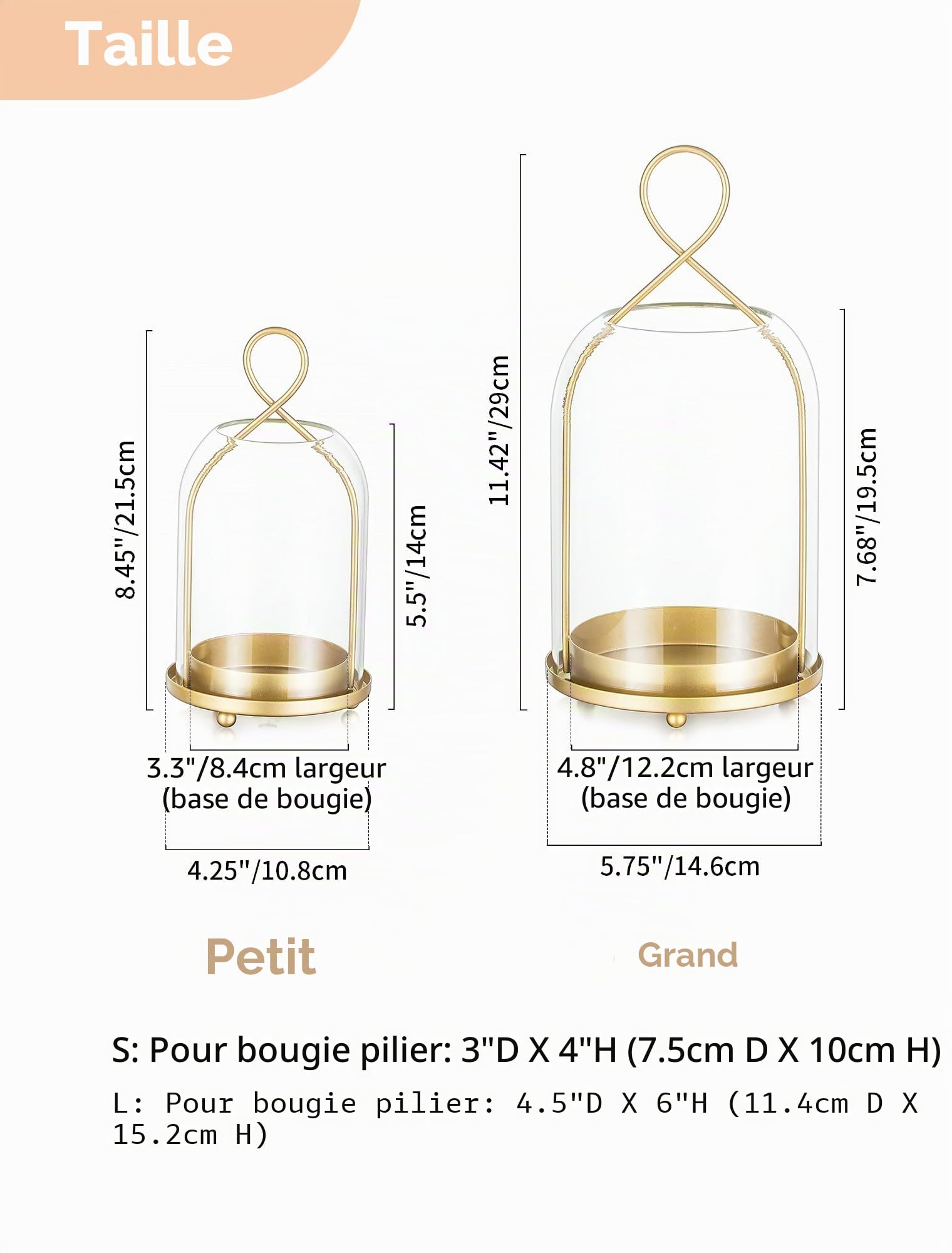NUPTIO Bougeoir Hurricane en Verre Bougeoir Doré Grandes Lanternes | Décoratives D'extérieur Bougeoirs À Suspendre Lot De 2 pour La Maison Noël Mariage Centre De Table - Verre Épais