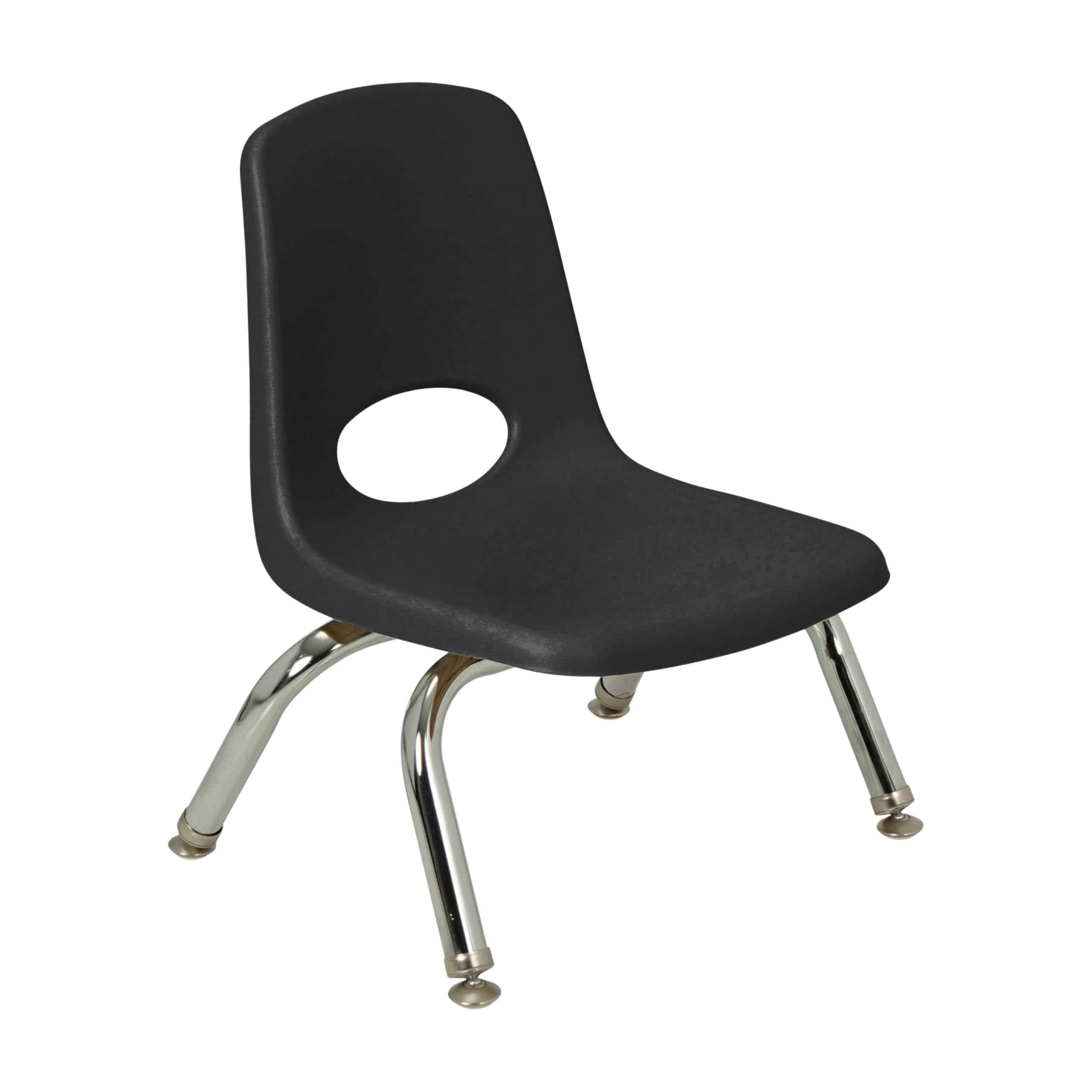 FDP 8" School Stack Chair, Stacking Student Seat with Chromed Steel Legs and Swivel Glides for Daycare, Preschool and Homeschool - Black, 14750-BK