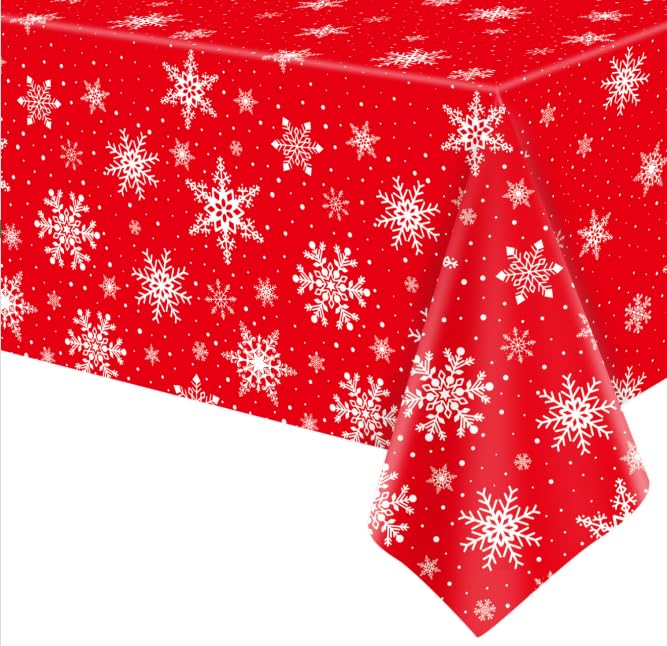 6 Pcs Christmas Tablecloth Winter Snowflake Tablecloth White Snowflake Plastic Table Cover Winter Wonderland Table Clothes Christmas Decorations Xmas Party Decor Holiday Party Supplies 86 x 51 Inch