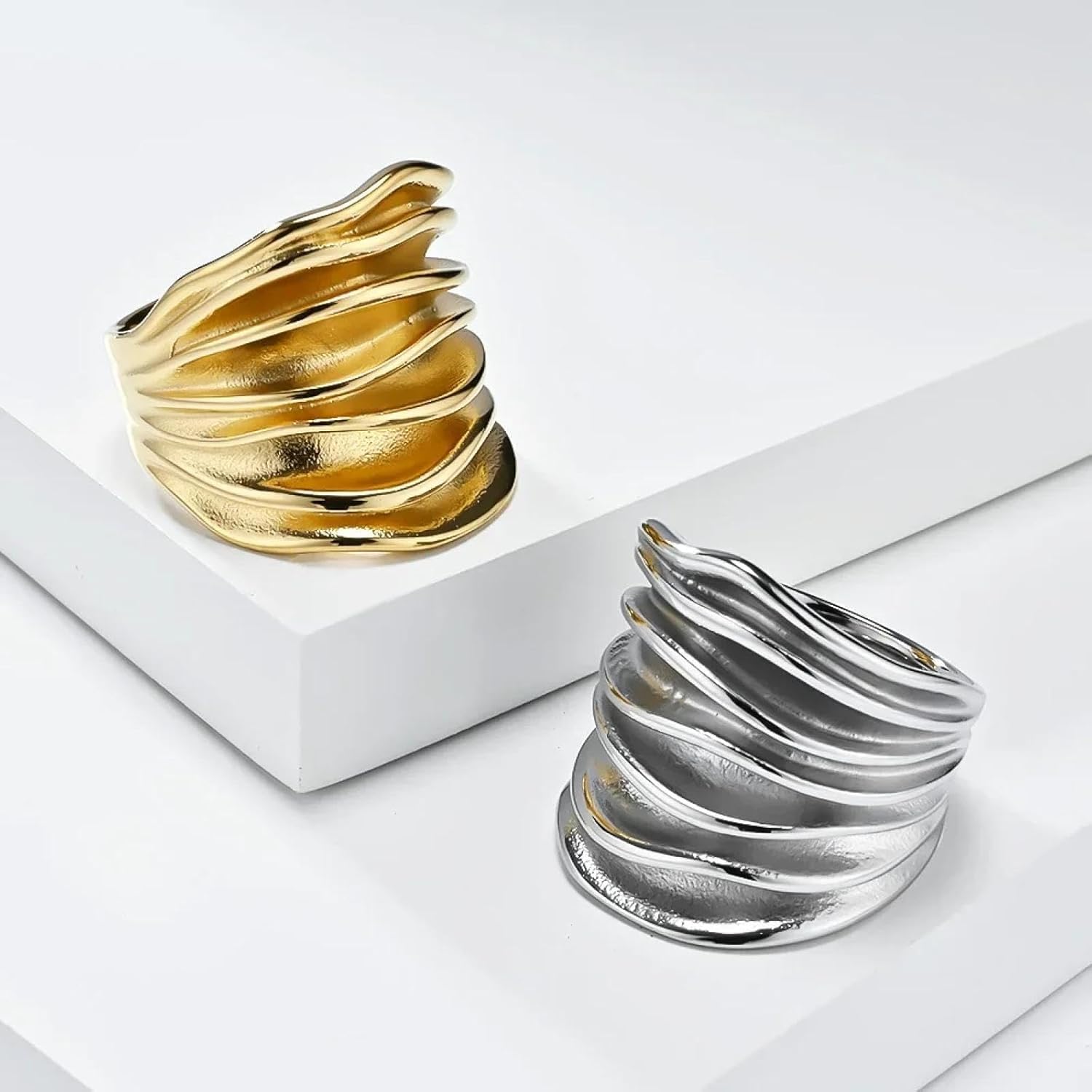 Ringe Ring Schmuck Frauen Männer Unregelmäßig Gewebter Wickelring Wasserdichter Silberfarbener Ring Für Frauen, Silver, 10 UK