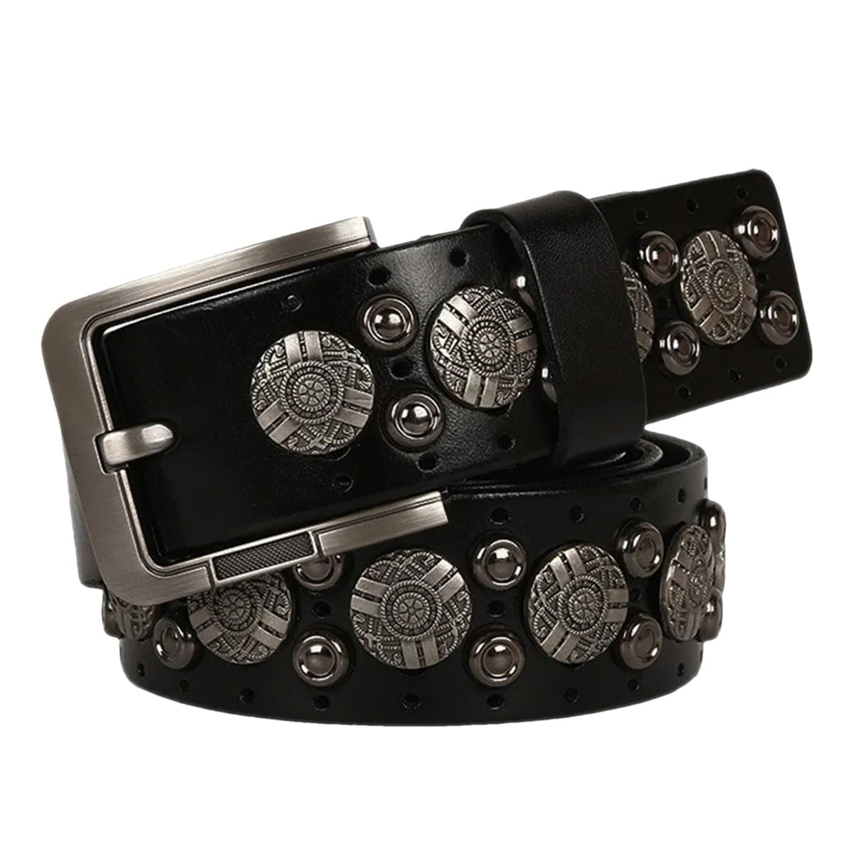 Jeansgürtel Mit Metallnieten, Echtes Leder, Rindsleder, Herrengürtel, Punk-Nieten, Jeansgürtel