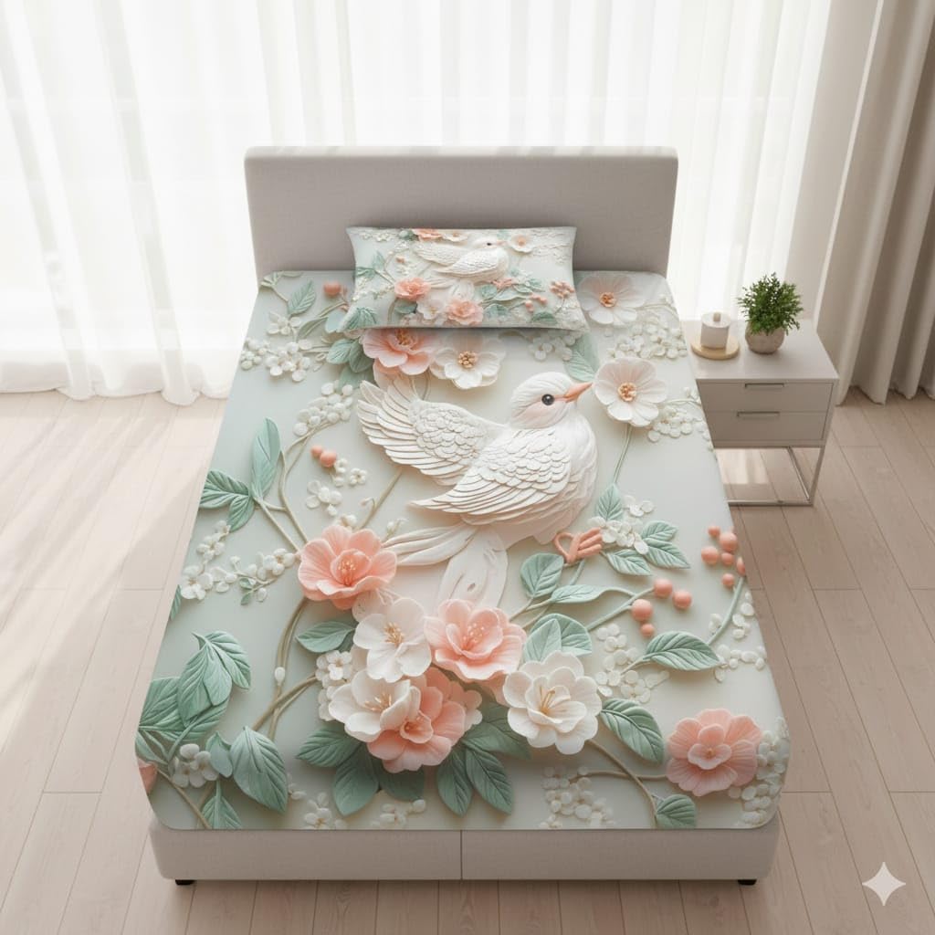 Rosealia 7D Digital Print Single Bedsheet Set with Pillow Cover – Soft Cotton Feel Single Bed Sheet (60x90 Inches), Lightweight & Breathable, Modern Panel Design Bedding for Home & Bedroom (Design 3)-image-17