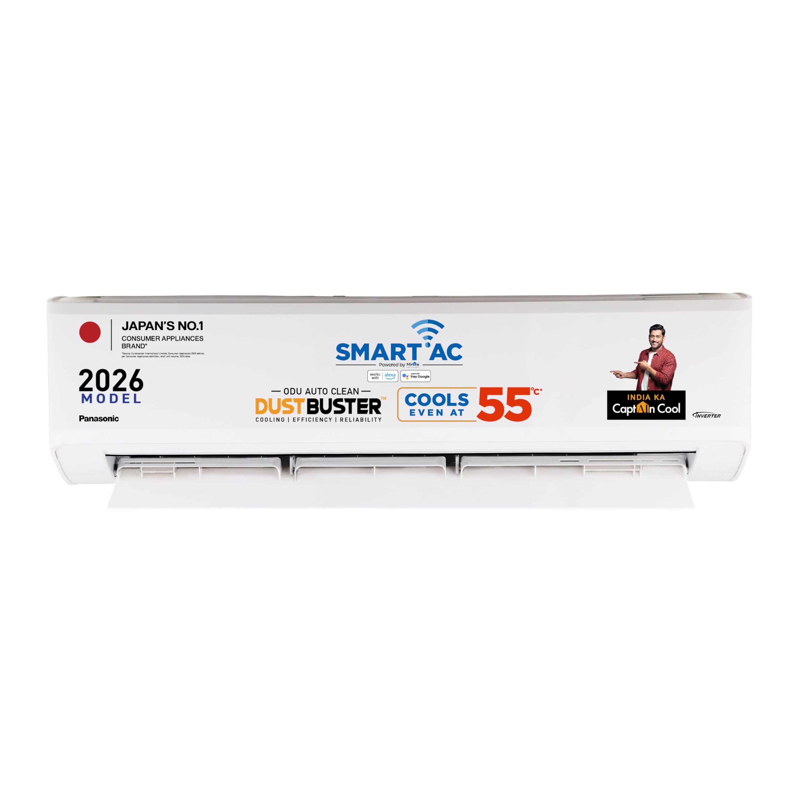 Panasonic 2.0 Ton 3 Star Premium WiFi Inverter Smart Split AC (DustBuster Tech, Matter Enabled, AI, Higher Airflow, Copper Cond.,8in1 Convertible,4-Way,PM0.1 Filter,CS/CU-SU24BKY3W,New Star rated,White)